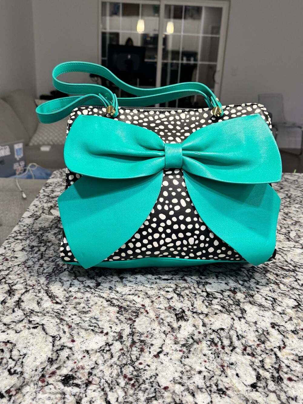 Betsey Johnson Polka Dot Bow Satchel Turquoise Shoulder Handbag